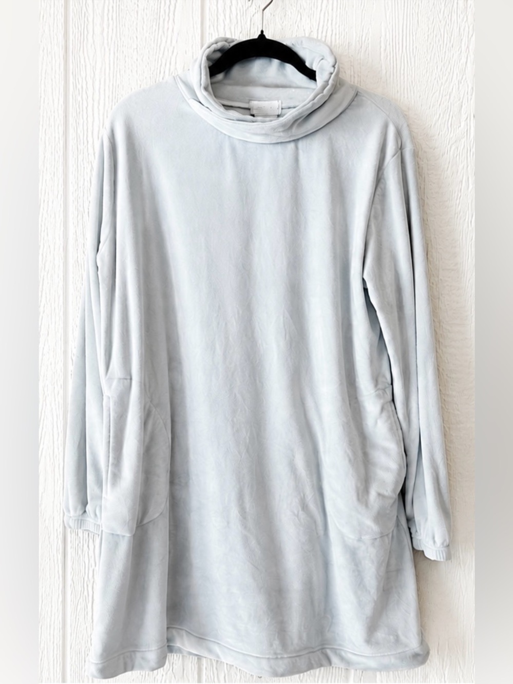 Softies Feather Velour Funnel Neck Lounger Dress Large Ice Blue